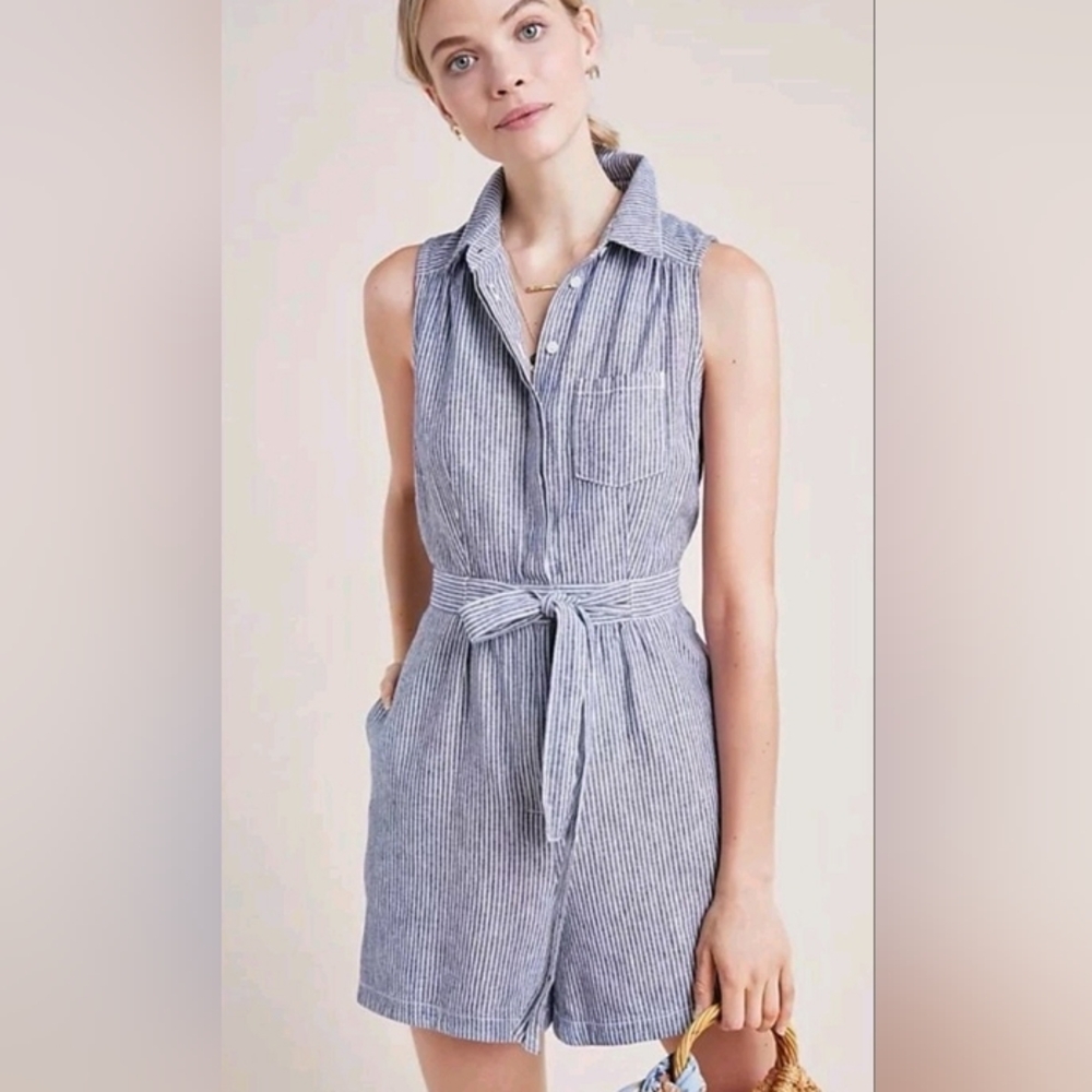 Anthropologie Blue and White Striped Jumpsuit - Picture 1 of 8